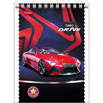 Блокнот "Hatber", 40л, А6, клетка, лак, на гребне, серия "Turbo Drive 4D"