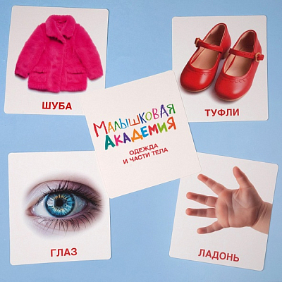 Игра обучающая "Hatber", 60 развивающих карточек, 90x100мм, серия "Малышковая академия - Одежда и части тела", в картонной упаковке