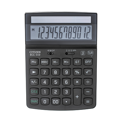 Калькулятор настольный "Citizen", ECC-310, 12-разрядный, 173x107x34мм, питание от солнечной батареи, чёрный