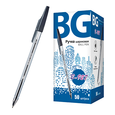 Ручка шариковая "BG B-927", 0,7мм, чёрная, прозрачный корпус
