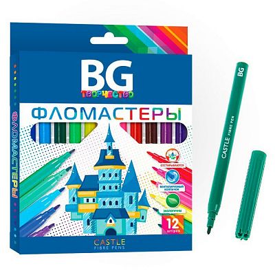 Фломастеры "BG", 12 цветов, серия "Castle", в картонной упаковке