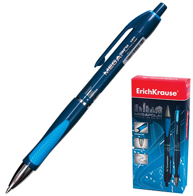 Ручка шариковая автоматическая "Erich Krause Megapolis Concept", 0,7мм, синяя, резиновый грип, синий корпус