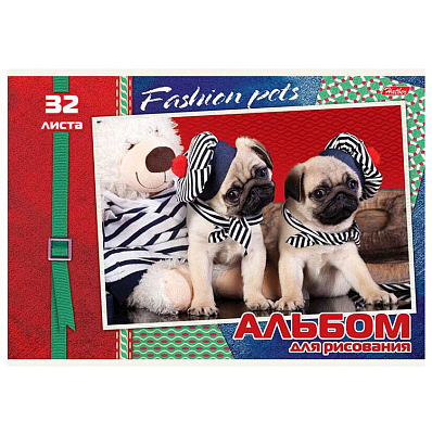 Альбом для рисования "Hatber", 32л, А4, на скобе, серия "Fashion pets"