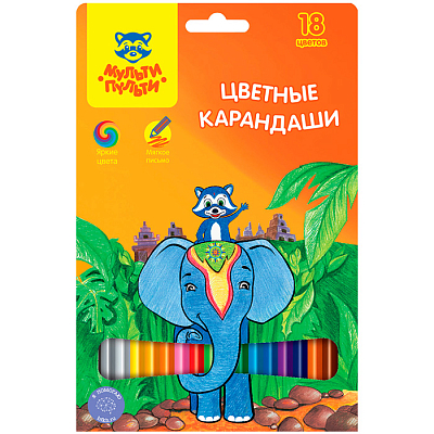Карандаши "Мульти-Пульти", 18 цветов, серия "Енот в Индии", в картонной упаковке