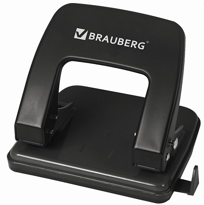 Дырокол "Brauberg Classic", 25л, линейка, металлический корпус и основание, чёрный, картонная упаковка