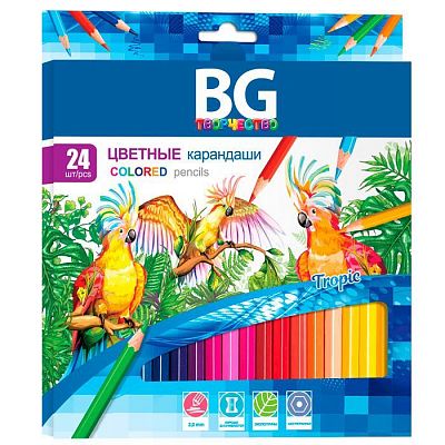 Карандаши "BG", 24 цвета, серия "Tropic", в картонной упаковке