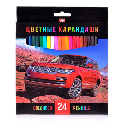 Карандаши "Hatber VK", 24 цвета, серия "Джипы", в картонной упаковке