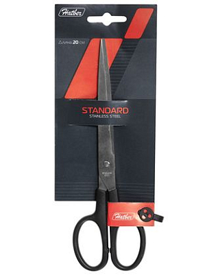 Ножницы "Hatber Standard", 20см, нержавеющее лезвие, чёрные, в блистере