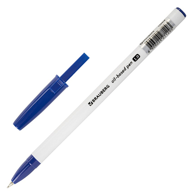 Ручка шариковая "Brauberg Stick Medium", 1мм, синяя, чернила на масляной основе, белый корпус