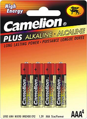 Батарейки "Camelion Digi Alkaline Plus", LR03, 1.5V, AAA, 4 штуки в блистере