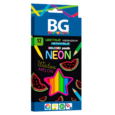 Карандаши "BG", 12 цветов, серия "Neon", в картонной упаковке