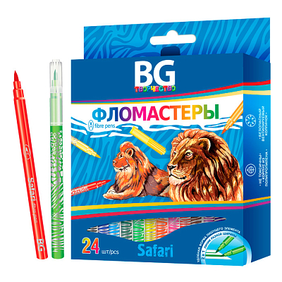 Фломастеры "BG", 24 цвета, серия "Safari", в картонной упаковке