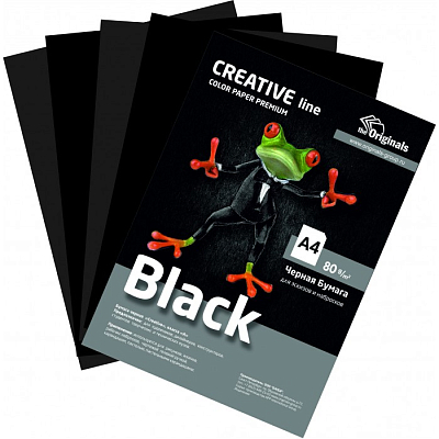Бумага цветная для печати "Kris Creative Line", А4, 80г/м2, 40л, чёрная