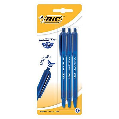 Ручка шариковая BIC Round Stic, 1,00мм, синяя, 3шт в блистере