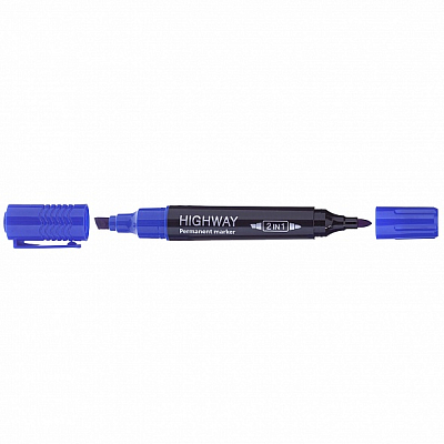 Маркер перманентный "Hatber Highway", 2мм/5мм, круглый/скошенный наконечники, двухсторонний, спиртовая основа, синий