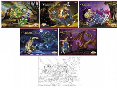 Альбом для рисования "Hatber", 32л, А4, с раскраской, лак, на скобе серия "Охотники на драконов"