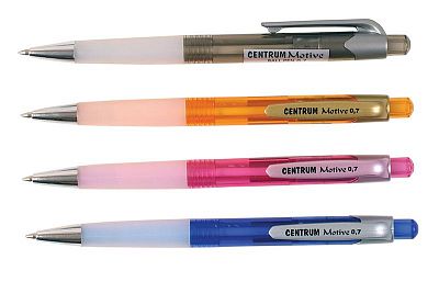 Ручка шариковая автоматическая Centrum Motive 0,7мм, синяя в цветном прозрачном корпусе с резиновым 