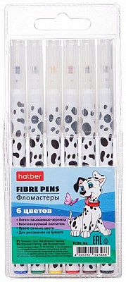 Фломастеры "Hatber", 6 цветов, серия "Далматинцы", рисунок, в блистере