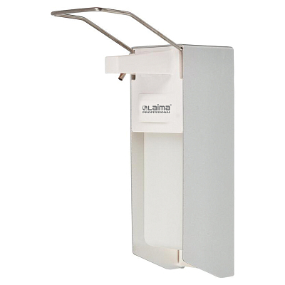 Диспенсер алюминиевый для жидкого мыла "Laima Pro", 1л, локтевой привод, наливной, белый