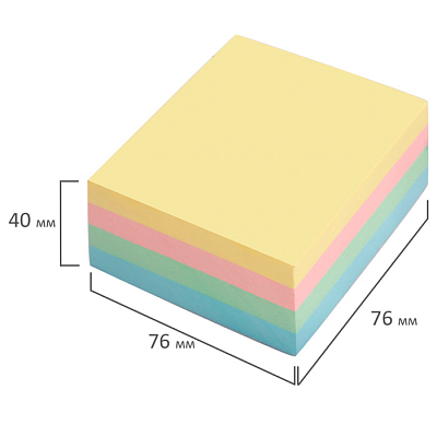 Бумага для заметок "Brauberg", 76x76мм, 400л, 4 пастельных цвета, клеевой край, в плёнке