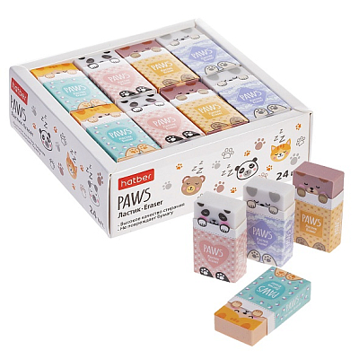 Ластик PVC "Hatber Paws", прямоугольный, цветной