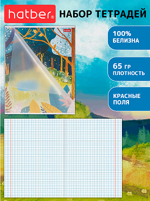 Комплект тетрадей "Hatber", 48л, А5, клетка, пластиковая обложка, на скобе, серия "Наедине с собой", 5шт в плёнке