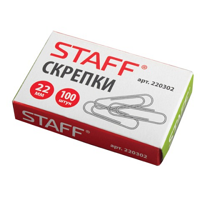 Скрепки канцелярские "Staff Everyday", 22мм, металлические, овальные, 100шт картонной в упаковке