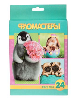 Фломастеры "Hatber VK", 24 цвета, серия "Забавные зверята", в картонной упаковке