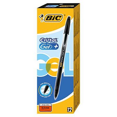 Ручка гелевая BIC Cristal Gel+ Fin, 0,5мм, чёрная, 12 штук в упаковке