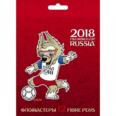 Фломастеры "Hatber", 12 цветов, серия "ЧМ по футболу 2018 - Талисман", в картонной упаковке