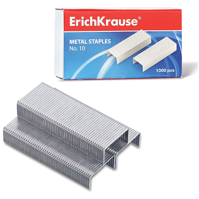 Скобы для степлера "Erich Krause", №10, 20л, оцинкованные, 1000 штук в картонной упаковке