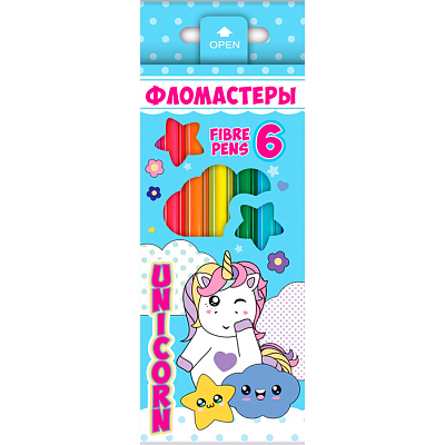 Фломастеры "Hatber VK", 6 цветов, серия "Смешные единороги", в картонной упаковке