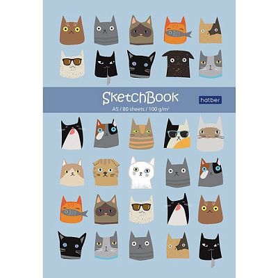 Скетчбук "Hatber Premium", 80л, А5, без линовки, твёрдый переплёт, серия "Cats"