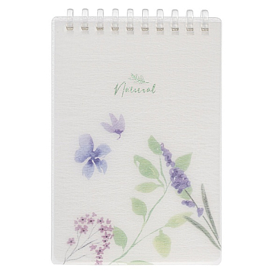 Блокнот "Hatber Premium", 80л, А6, клетка, тонированный блок, тиснение фольгой, пластиковая обложка с печатью, на мягкой спирали, серия "Naturals - Bl