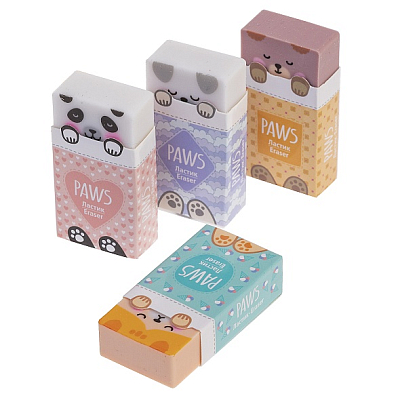 Ластик PVC "Hatber Paws", прямоугольный, цветной