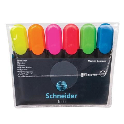 Набор текстовыделителей "Schneider Job", 1-5мм, скошенный наконечник, водная основа, 6 цветов в упаковке