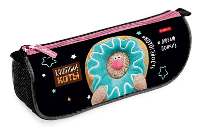 Пенал "Hatber", 200х95х50мм, мягкий, на молнии, серия "Кофейные коты"