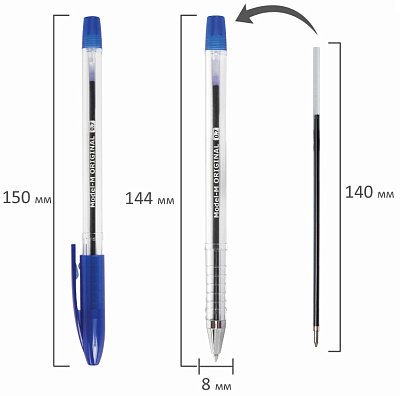 Ручка шариковая "Brauberg Model-M Original", 0,7мм, синяя, чернила на масляной основе, прозрачный корпус