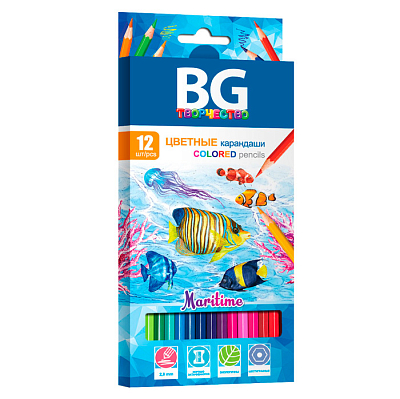 Карандаши "BG", 12 цветов, серия "Martime", в картонной упаковке