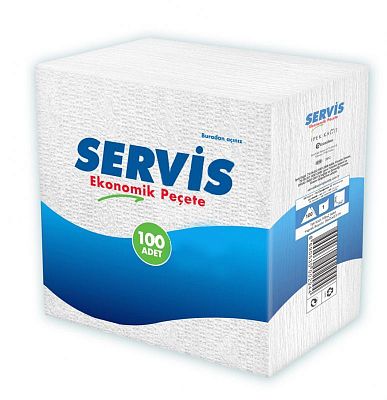 Бумажные салфетки "Servis", 1 слой, белые, упакованы по 100шт
