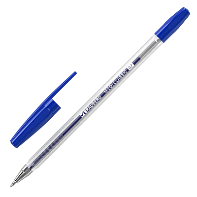 Ручка шариковая "Brauberg M-500 Classic", 0,7мм, синяя, прозрачный корпус