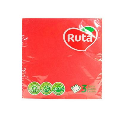 Бумажные салфетки "Ruta", 33х33см, 3 слоя, красные, упакованы по 20шт