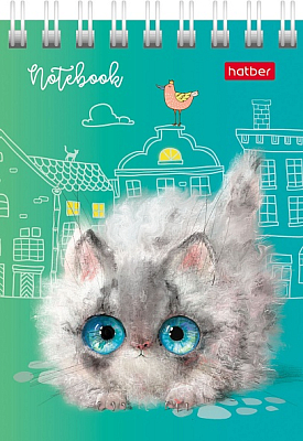 Блокнот "Hatber", 40л, А7, клетка, обложка мелованный картон, на гребне, серия "Кошарики"