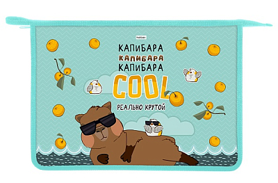 Папка пластиковая для тетрадей "Hatber", А4, 1 отделение, на молнии, серия "Реально крутой капибара"