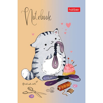 Блокнот "Hatber", 48л, А7, клетка, 3 цвета линовки, ламинация, на клею, серия "Приключения кота Пирожка"