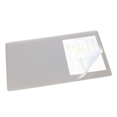 Настольное пластиковое покрытие "Durable", 53x40см, прямоугольное, прозрачный верхний слой, серое