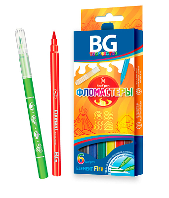 Фломастеры "BG", 6 цветов, серия "Element", в картонной упаковке
