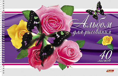 Альбом для рисования "Hatber", 40л, А4, перфорация на отрыв, на спирали, серия "Бабочки с цветами"