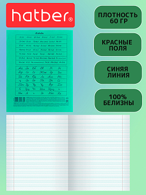 Комплект тетрадей "Hatber", 12л, А5, 60гр/м2, частая косая линия, на казахском языке, на скобе, серия "Зелёная", 20шт в наборе