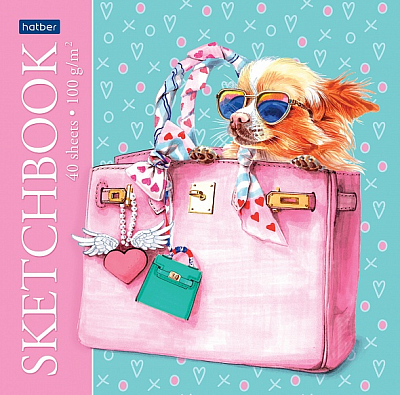 Скетчбук "Hatber Premium", 40л, 165х165мм, без линовки, ламинация, на скобе, серия "Fashion Dogs"